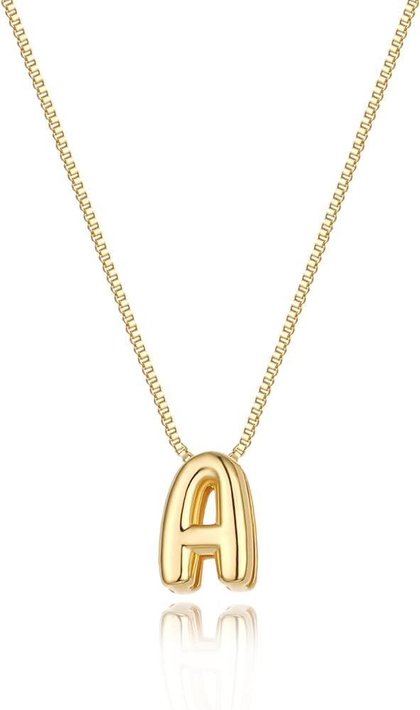 Bubble Initial Necklaces Dainty Gold Letter Necklace 14K Gold Plated Cute Name Choker Necklaces f... | Amazon (US)