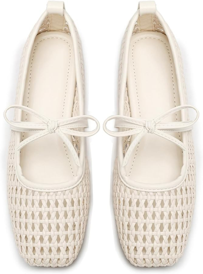 Women's Square Toe Ballet Flats, Mary Jane Bow Slip-On, Foldable Mesh Woven Ballerina Flat Shoes,... | Amazon (US)