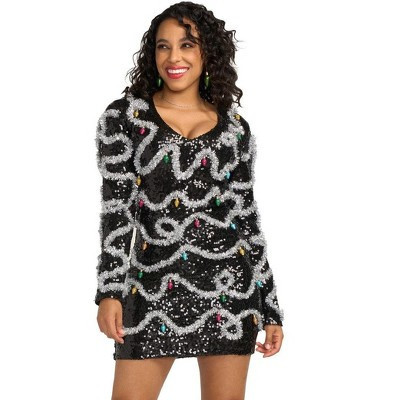 Tipsy Elves Midnight String of Lights Sequin Dress - Black Sequined Christmas Dress for Women Medium | Target
