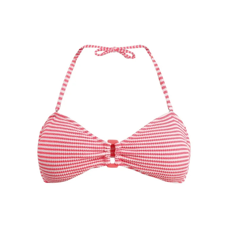 No Boundaries Striped Crinkle Bandeau Swim Top, Women's - Walmart.com | Walmart (US)