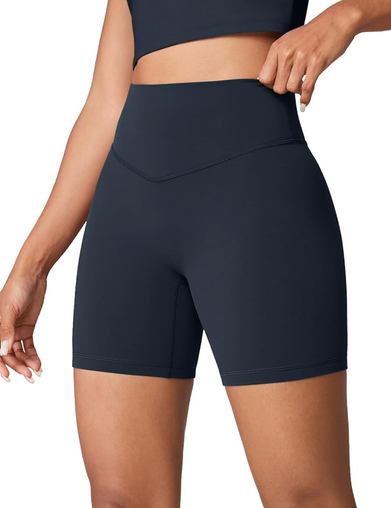 Hugcurve No Front Seam High Waisted Workout Biker Shorts for Women 6 Inches Tummy Control Buttery... | Amazon (US)