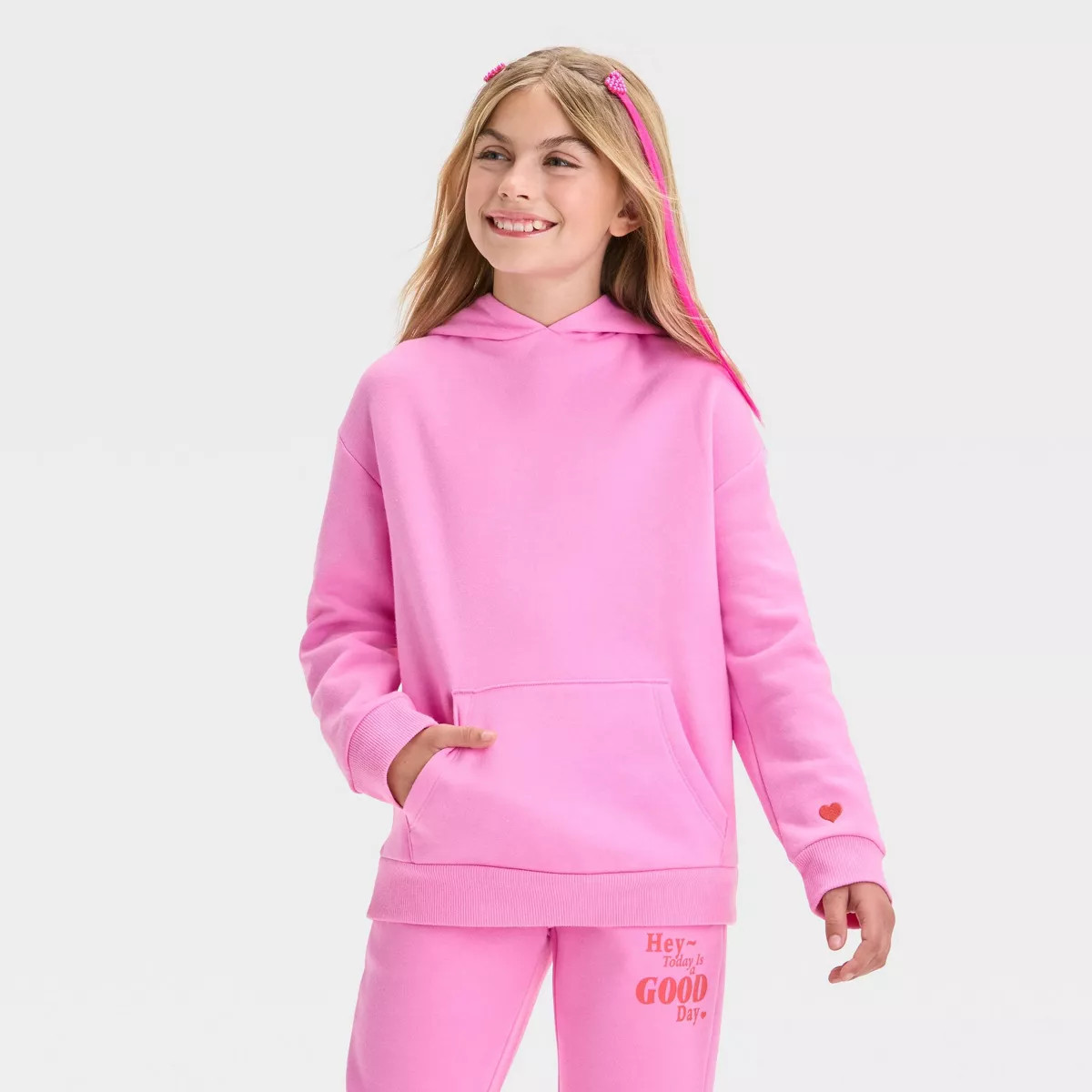 Kids' Fleece 'Hey Today is a Good Day' Hoodie Sweatshirt - Cat & Jack™ Pink | Target