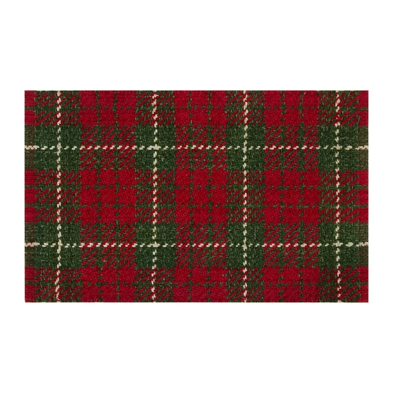 Holiday Time Red Plaid Rayon, Jute & Cotton Indoor Accent Rug 20" x 34" | Walmart (US)