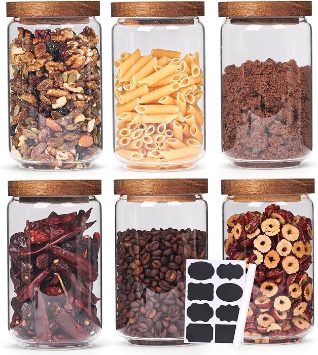 Set of 6 Glass Pantry Storage Jars with Wood Airtight Lid - 23oz Thicken Glass Kitchen Canisters ... | Amazon (US)