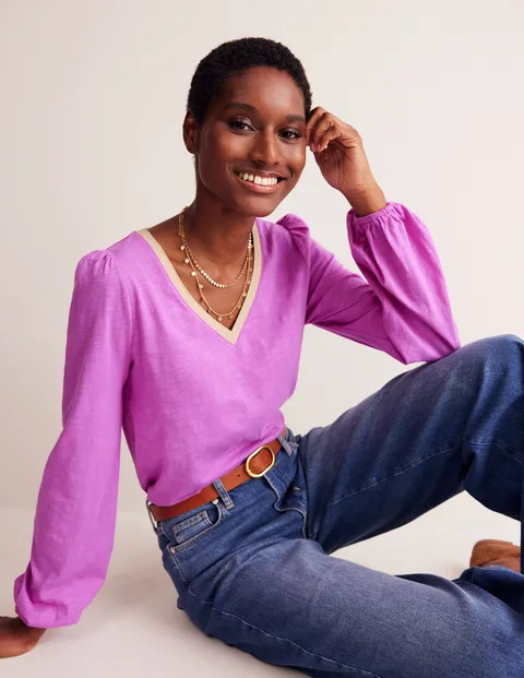 Metallic Trim Long Sleeve Top | Boden (US)
