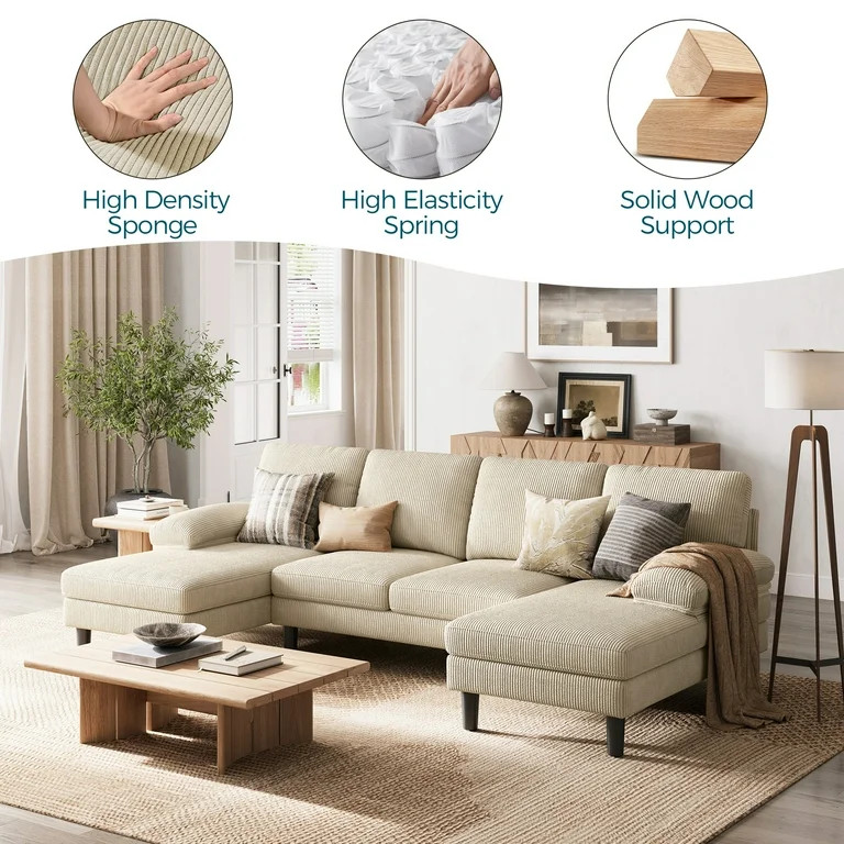 Linsy Home Sectional Sofa for Living Room, U-Shaped Sofa Couch with Corduroy Fabric, 4 Seat Sofa ... | Walmart (US)