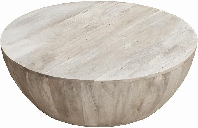 The Urban Port Arthur 35.5 Inch Round Mango Wood Coffee Table, Subtle Grains, Distressed White | Amazon (US)