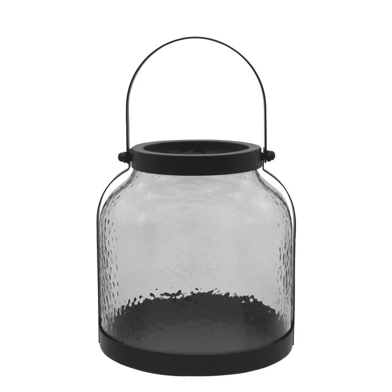 Better Homes & Gardens Black Metal Hammered Glass Candleholder Lantern, 8", Medium | Walmart (US)