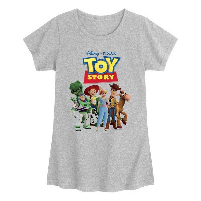 Girls' Toy Story Toy Story Group Fitted Short Sleeve Graphic T-Shirt - Heather Grey - Medium | Target