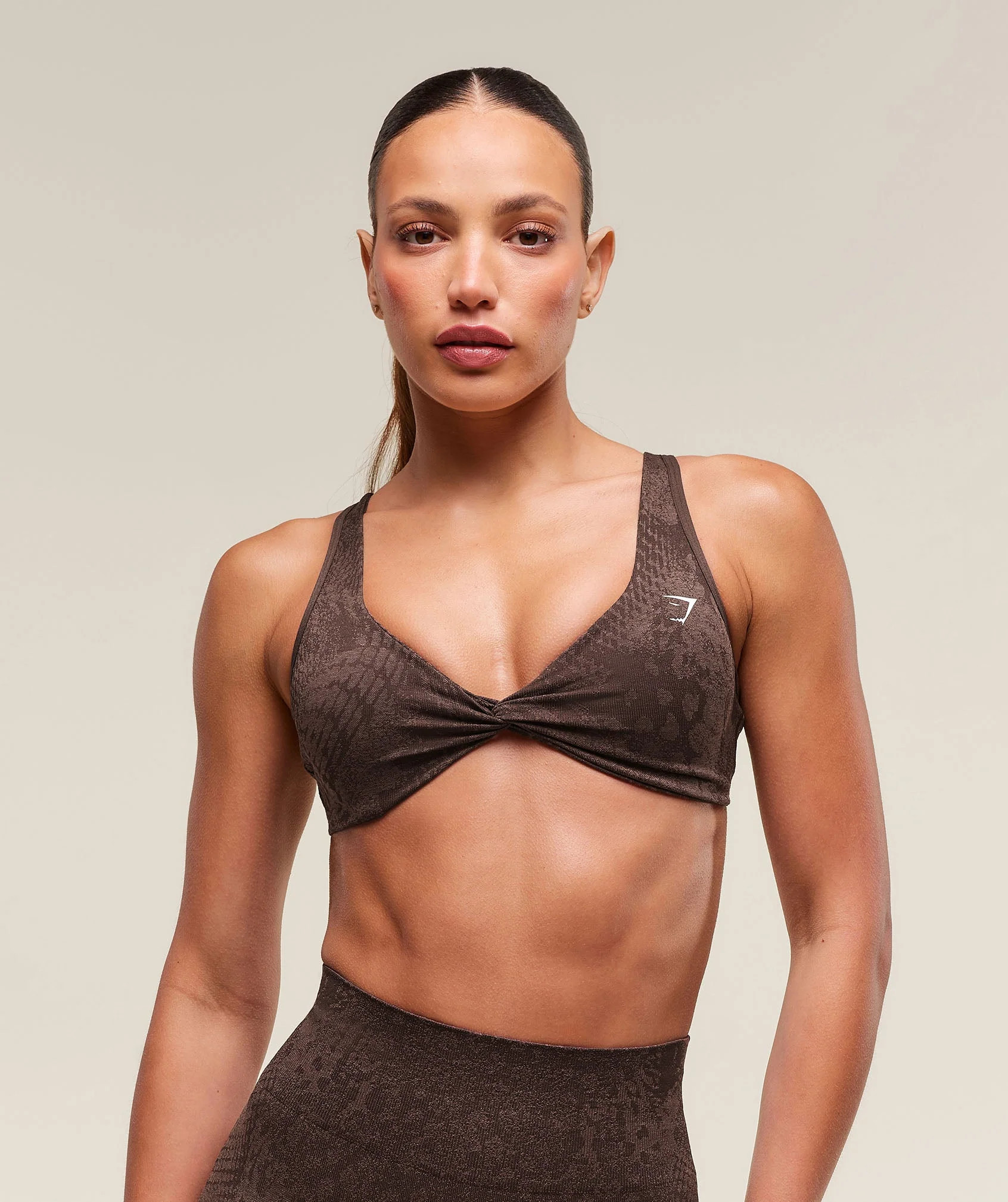 Gymshark Adapt X Whitney Animal Seamless Twist Front Bra - Archive Brown/Soft Brown | Gymshark US