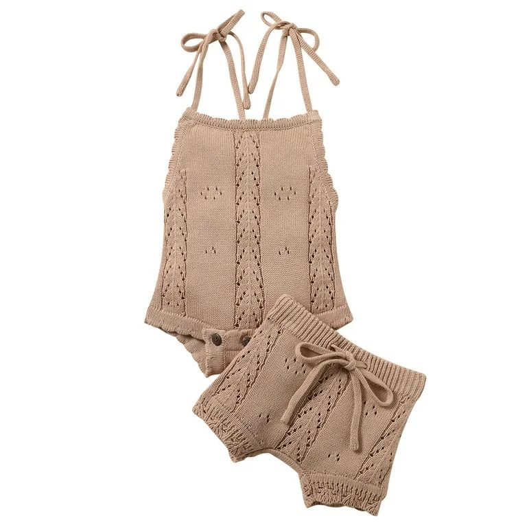 ZIYIXIN Infant Baby Girl Summer Clothes Outfits Boho Knit Crochet Spaghetti Straps Bodysuit+Draws... | Walmart (US)