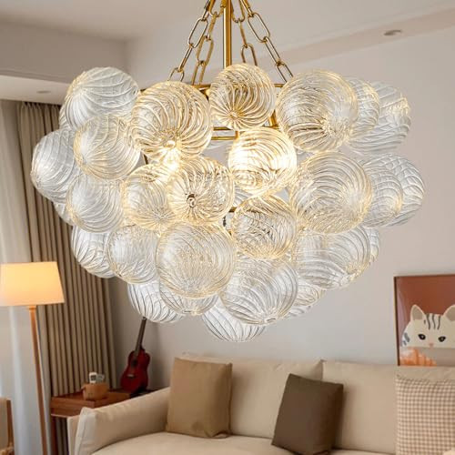 Chandelier, Gold Bubble Chandelier, 20 Inch Bubble Chandelier Recessed Ceiling Chandelier, Chandelier Suitable for Living Room, Dining Room, Bedroom, Study Room, Home Decorative Lighting (20"D) | Amazon (US)
