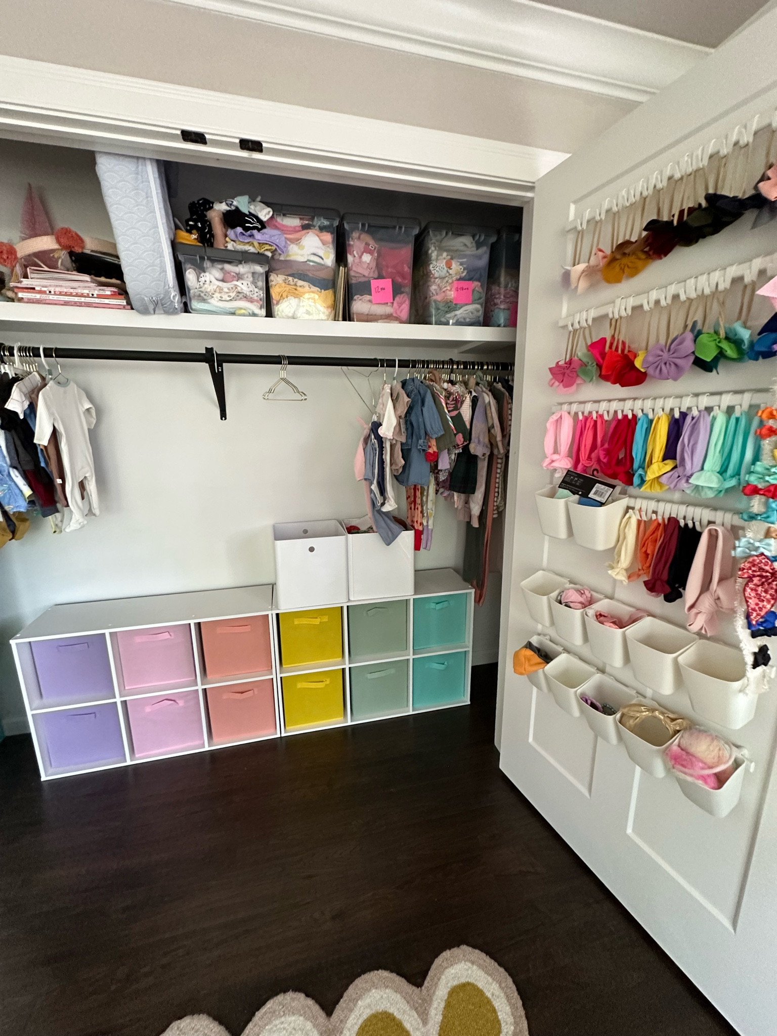 Nursery closet with cube storage and bow storage 🎀✨

Kids closet, baby closet

#LTKbaby #LTKkids