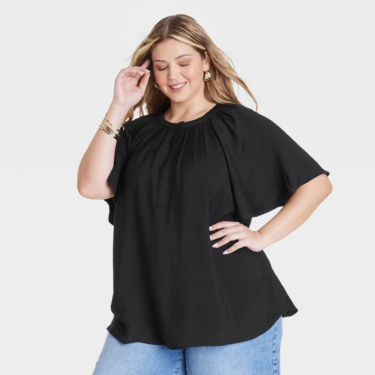 Women's Flutter Elbow Sleeve Blouse - Ava & Viv™ | Target
