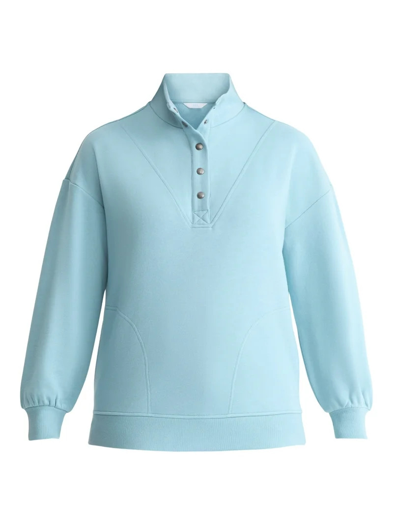 Time and Tru Women's Fashion Terry Snap Sweatshirt, Sizes XS-XXXL | Walmart (US)