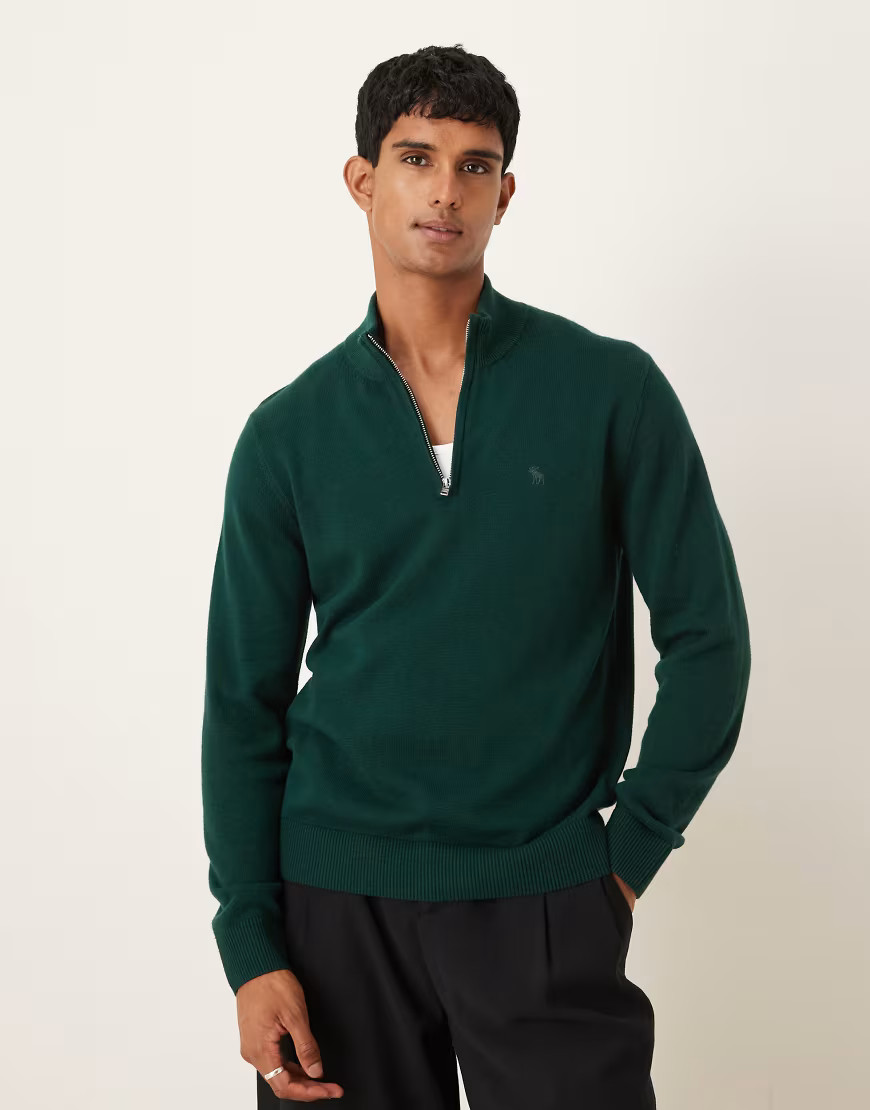 Abercrombie & Fitch long sleeve chest logo quarter zip sweater in green | ASOS (Global)