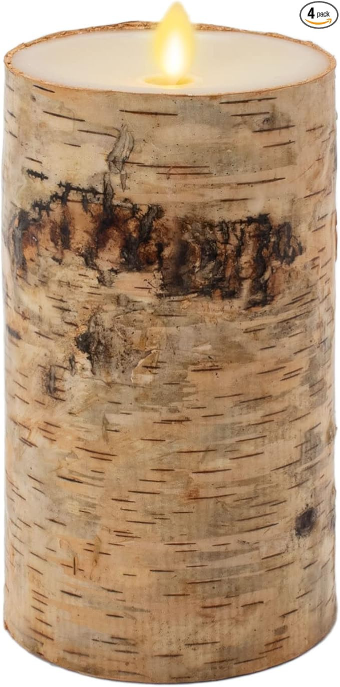 Luminara Realistic Artificial Flame Pillar Candle Wrapped with Real Birch Bark - Moving Flame LED... | Amazon (US)