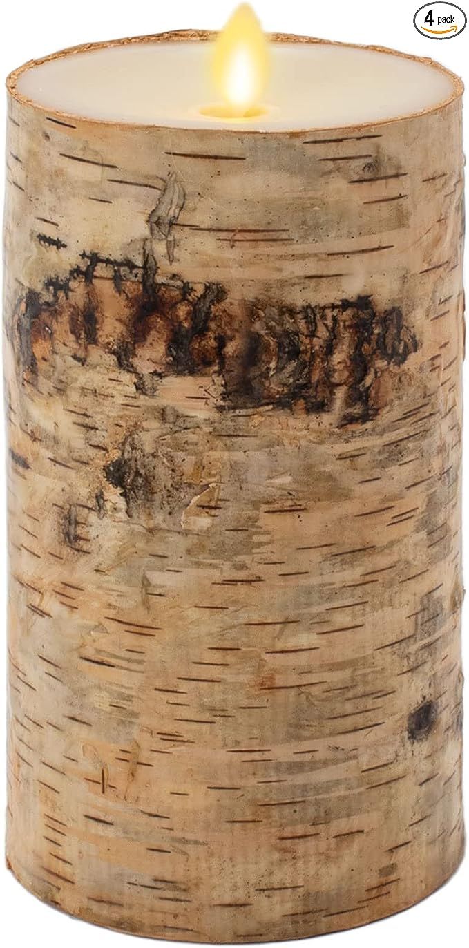 Luminara Realistic Artificial Flame Pillar Candle Wrapped with Real Birch Bark - Moving Flame LED... | Amazon (US)