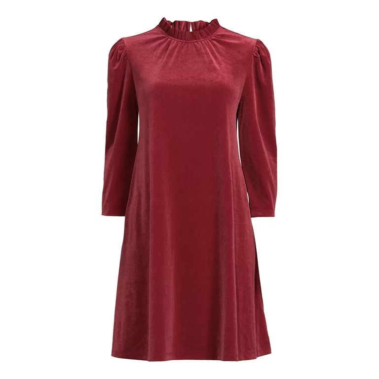 Time and Tru Women’s Velvet Dress with 3/4-Length Sleeve | Walmart (US)