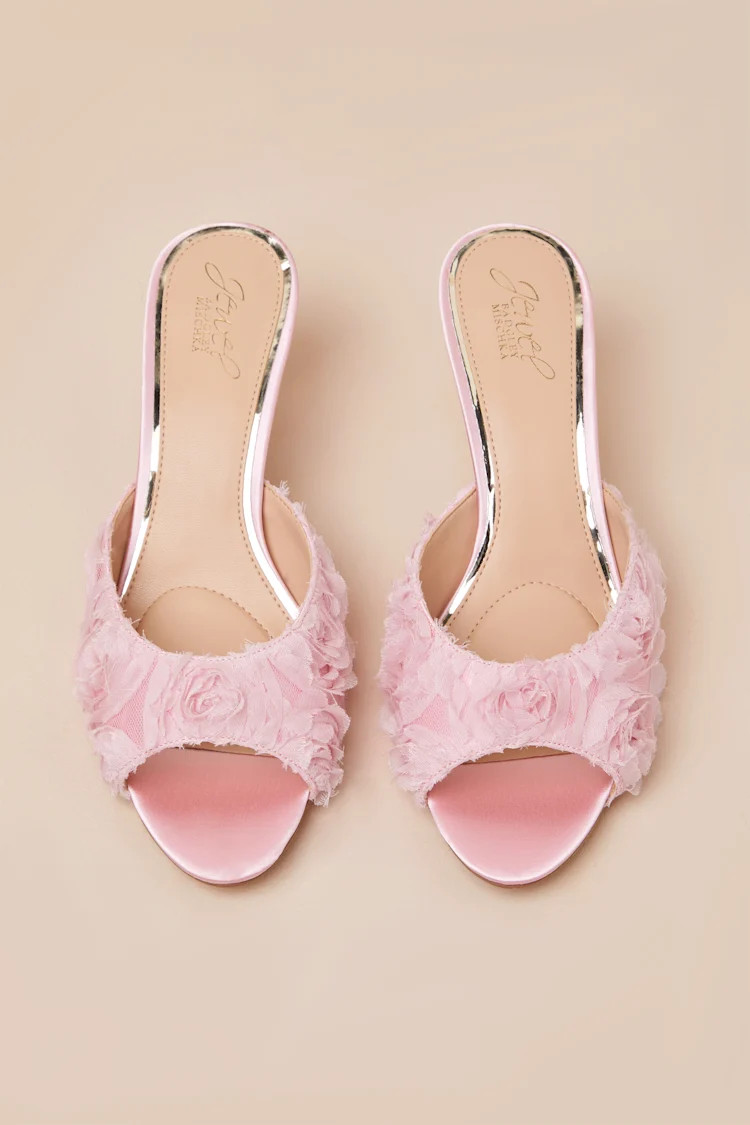 Scarlet Pink Satin Kitten Heel Slide Sandals | Lulus