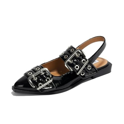 Project Cloud Womens Flats - Memory Foam Flats Shoes for Women Footwear Non-Slip Rubber Sole Womens Sandals - Perfect Sandals for Women 2025 (Katharyn, BlkPat, 9) Black | Amazon (US)