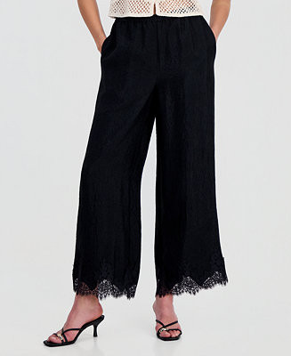 Women's Crinkle Satin Lace-Hem Pull-On Pants | Macy's
