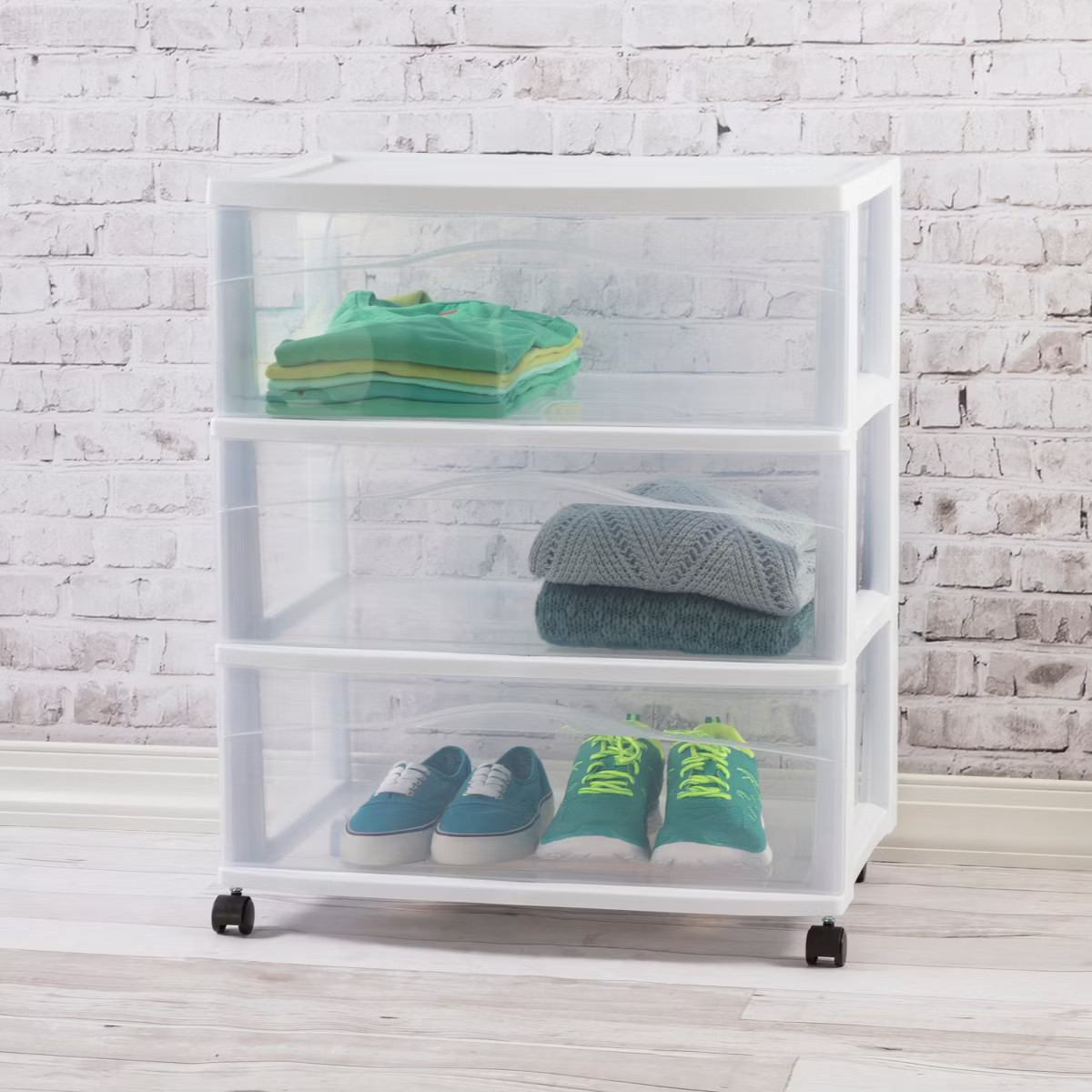 3 Drawer Wide Cart White - Brightroom™: Plastic Storage Drawers, Utility Cart with Casters, Por... | Target