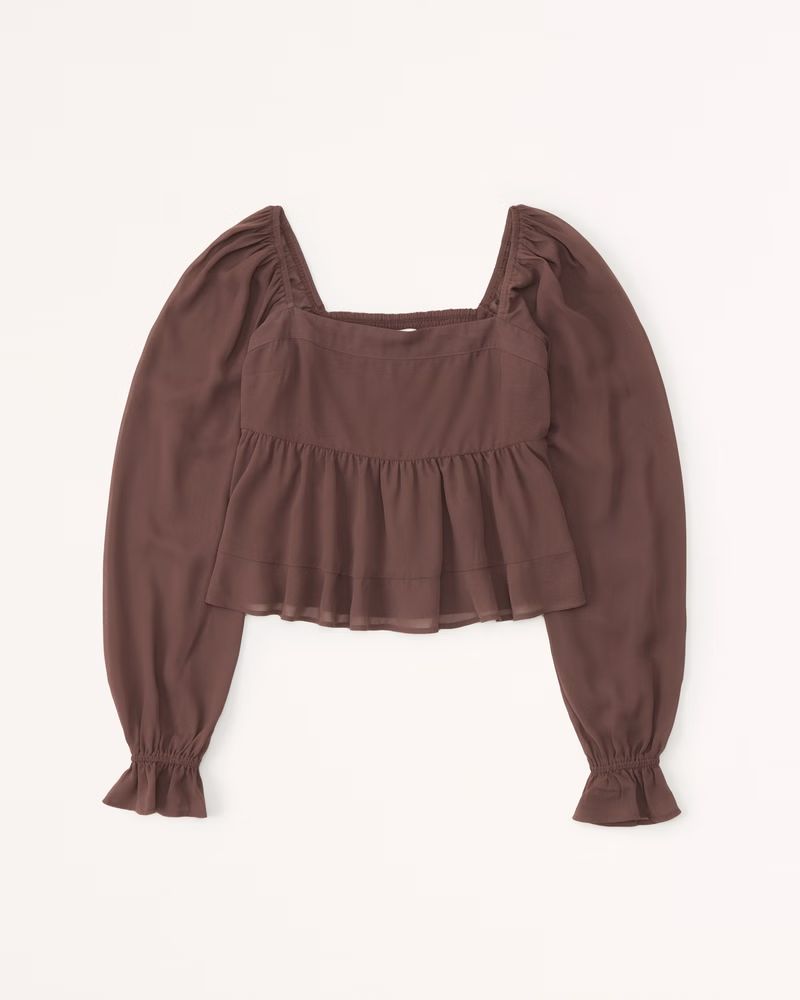 Long-Sleeve Squareneck Babydoll Top | Abercrombie & Fitch (US)