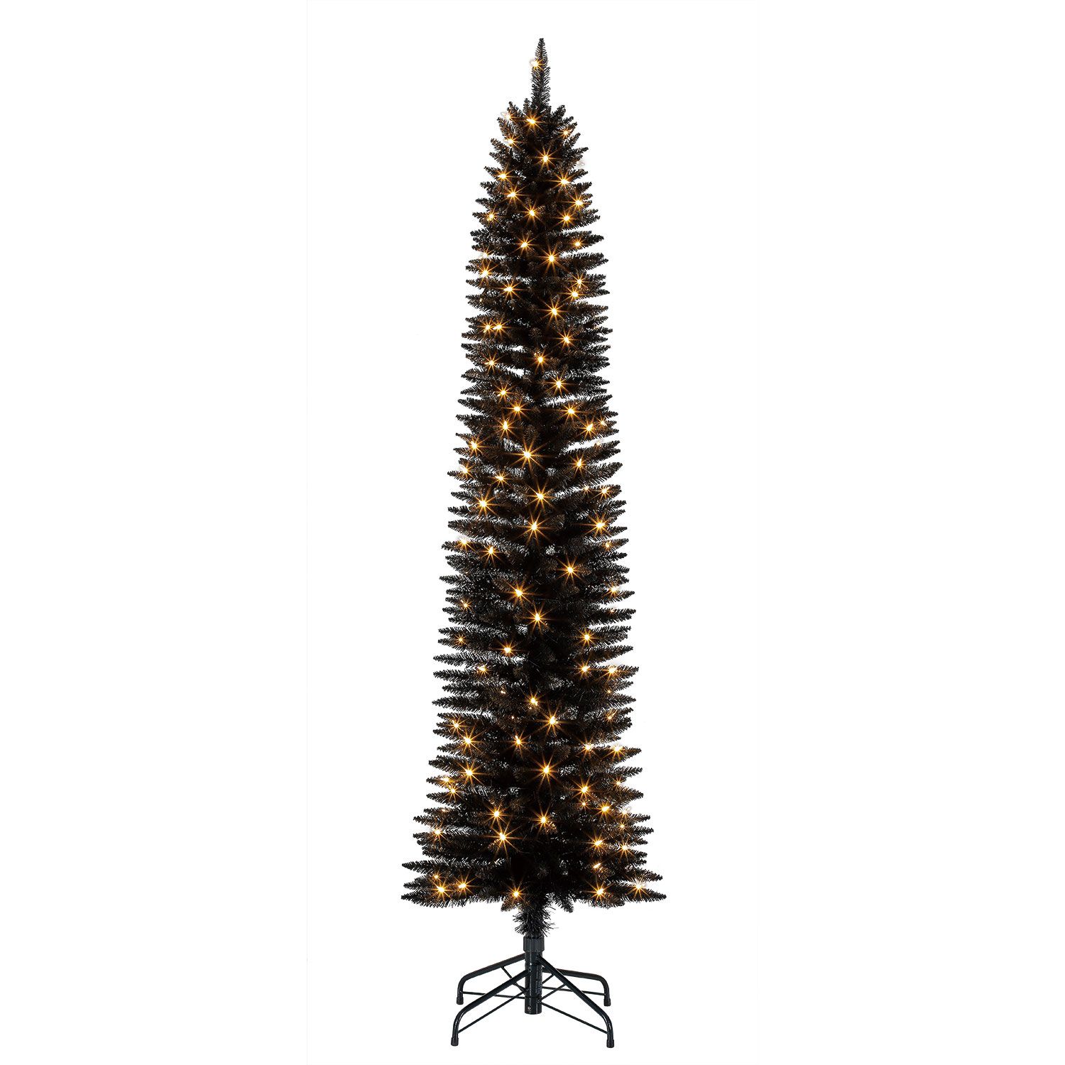 Home Heritage 7 Foot Pencil Artificial Tree with Warm White LED Lights, Black | Walmart (US)