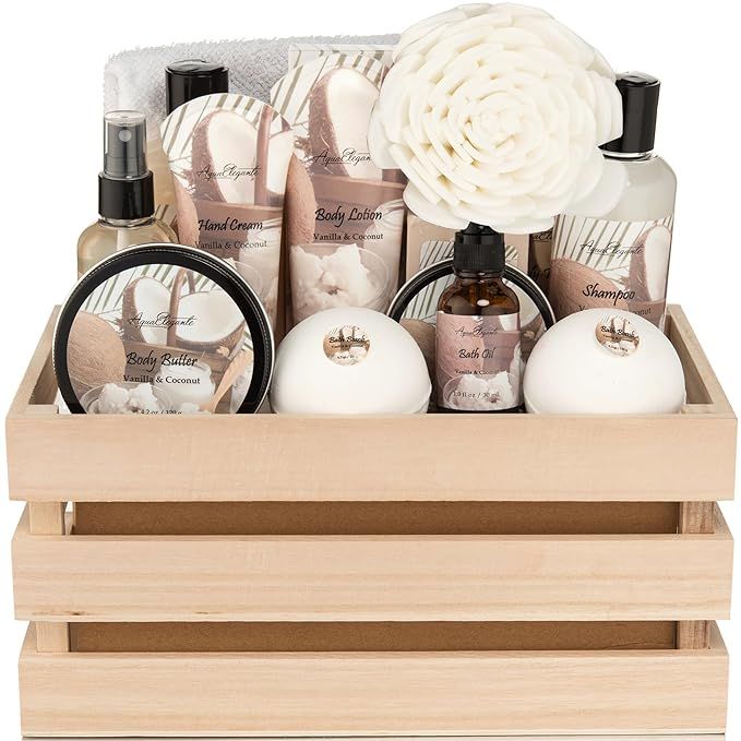 Bath Spa Gift Sets - Luxury Basket With Coconut & Vanilla - Spa Kit Includes Wash, Bubble Bath, L... | Amazon (US)