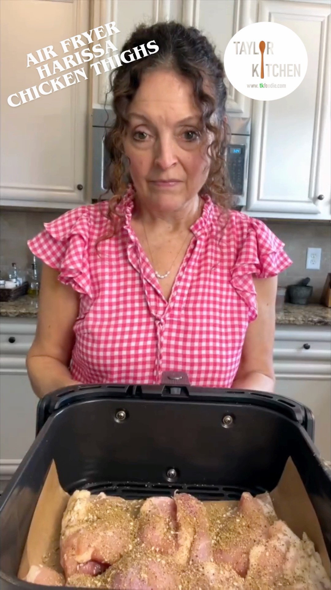 #WhatsForDinner?  These #easy Harissa #AirFryer Chicken Thighs, that's what! 😊
20 Minutes from start to finish.
Just place boneless, skinless chicken thighs down in the basket of your Air Fryer.  I'm using the @Cosori Turboblaze.

Season with sea salt, pepper, Za'atar & then slather on the Harissa, a gorgeous red pepper paste.  I use a mild harissa which is "kid friendly", but use the spicy stuff if you want.

This took just under 20 minutes on the air fry setting to charred perfection & they were juicy & so delicious.💕

I served simply with sweet potatoes (happened to have purple Japanese sweet potatoes on hand) & a simple Salad of field greens.

Check out my favorite vinaigrette recipes here on TKFoodie.com - https://www.taylorkitchen.net/recipes/vinaigrette-101-a-trio-for-the-making-balsamic-lemon-or-maple-mustard-vinaigrettes

All the things to make this quick meal come together in your own kitchen are here on my LTK, including the Za'atar & Harissa 😉 

 #LTKfoodie #LTKHome