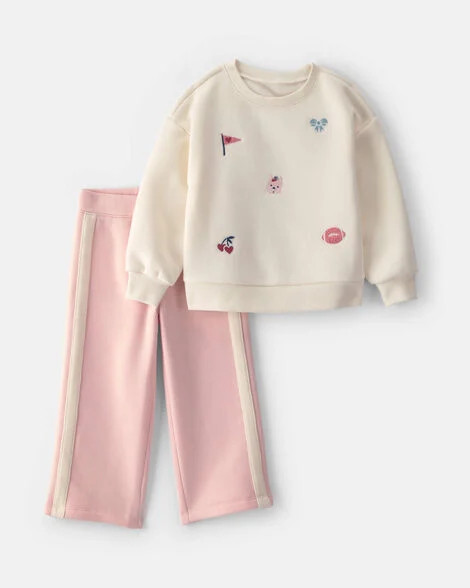 Toddler Girl 2-Piece Varsity Fleece Sweatshirt & Pant Set - Cream/Pink | Carter's | Carter's Inc