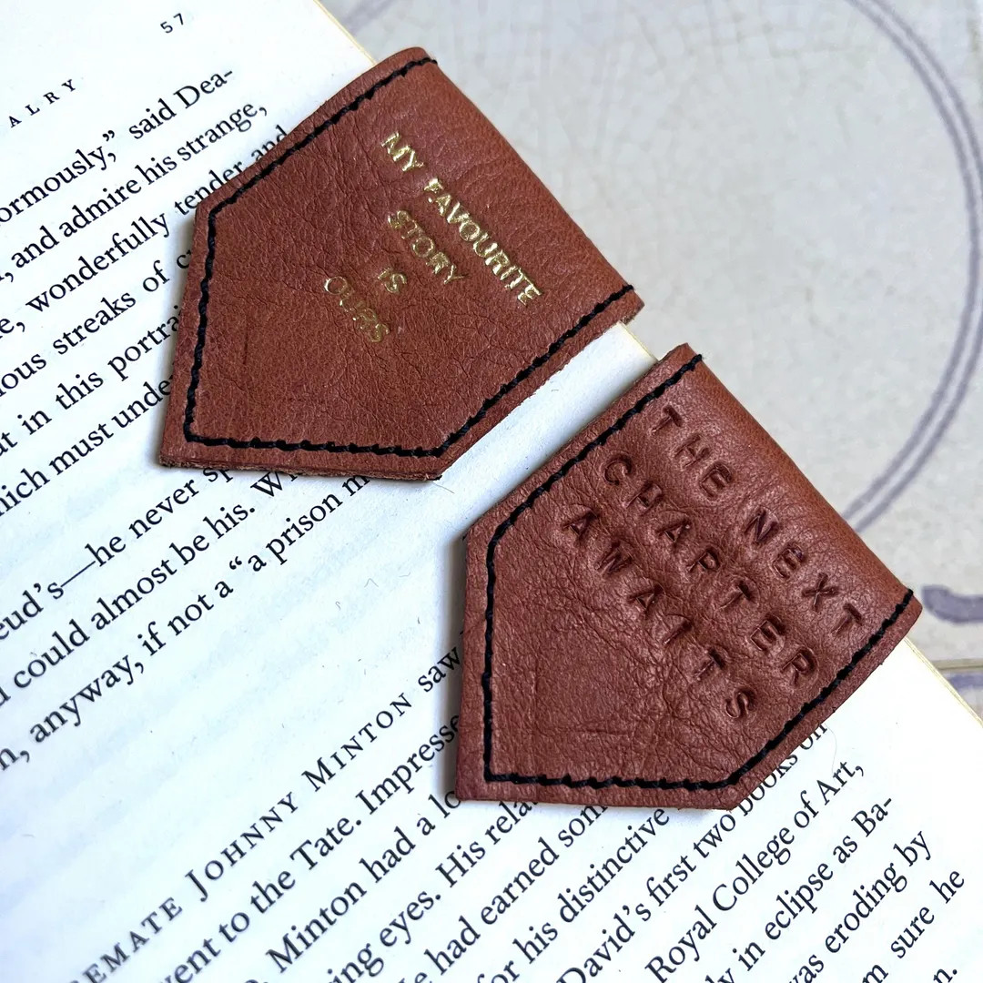 Personalised Magnetic Bookmark | Burnt Orange Leather Bookmark with Black Suede Lining | 3rd Anni... | Etsy (US)