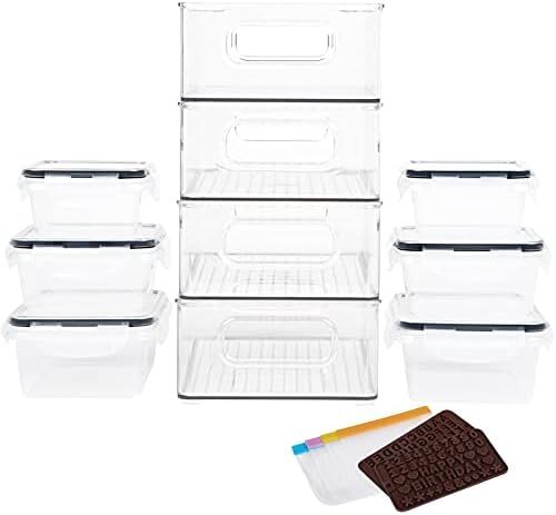 4 Pack Fridge Organizer Bins - 6 Pack Plastic Freezer Food Container Set Stackable Refrigerator O... | Amazon (US)