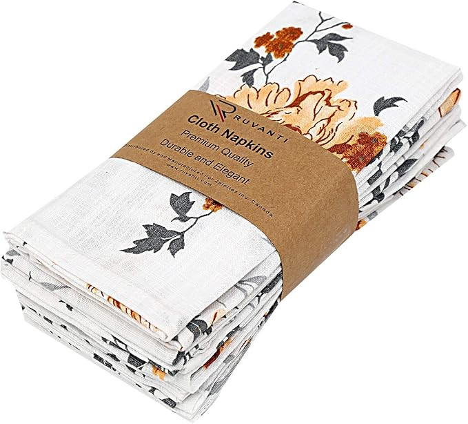 Ruvanti Fall Cloth Napkins 6 Pack 100% Cotton 18 X 18 Inch Dinner Napkins ,Soft & Comfortable Cotton | Amazon (US)