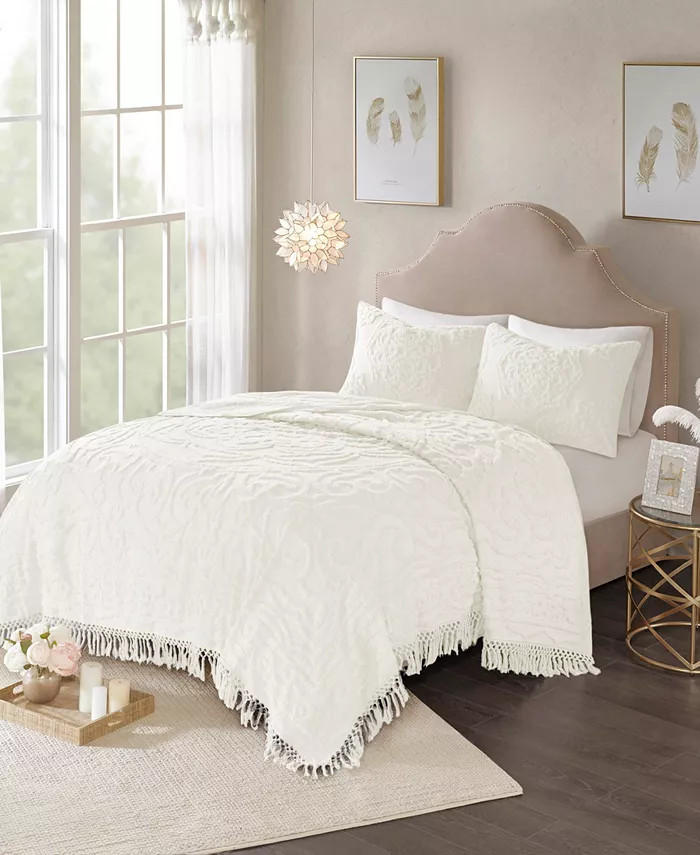 Madison Park Laetitia Medallion Fringe Cotton Chenille 3-Pc. Coverlet Set, King/California King &... | Macys (US)