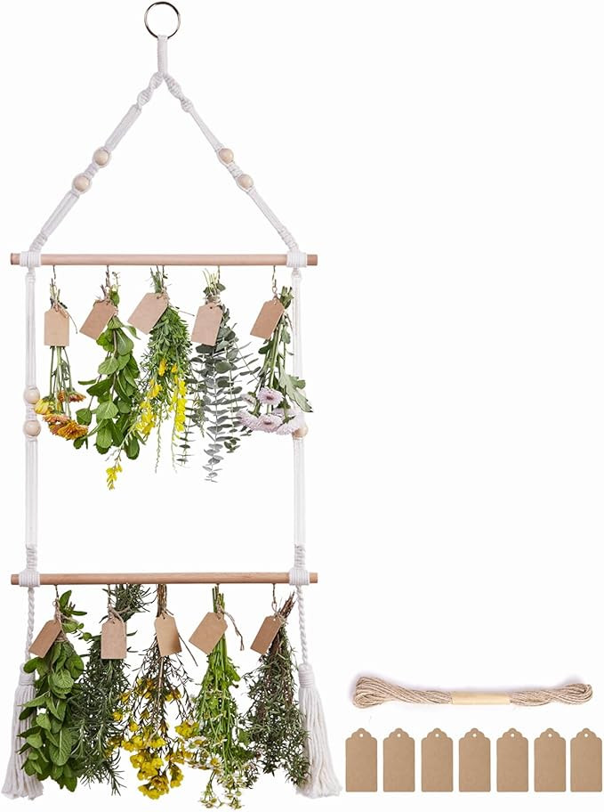2Tier Herb Drying Rack Flower Drying with 25PCS Brown Gift Tags and 32ft Natural Jute Twine herb ... | Amazon (US)