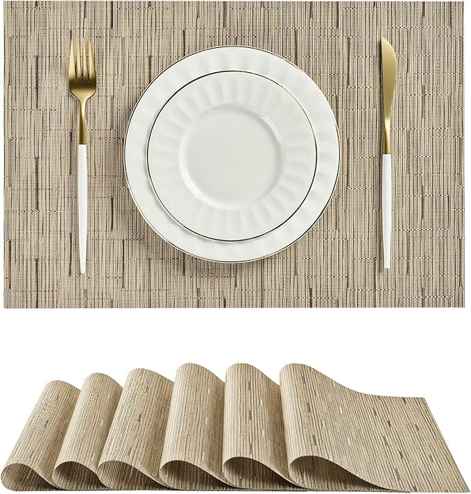 Leetaltree Light Brown Placemats Set of 6 - Heat Resistant Non-Slip Place mats for Dining Table, ... | Amazon (US)