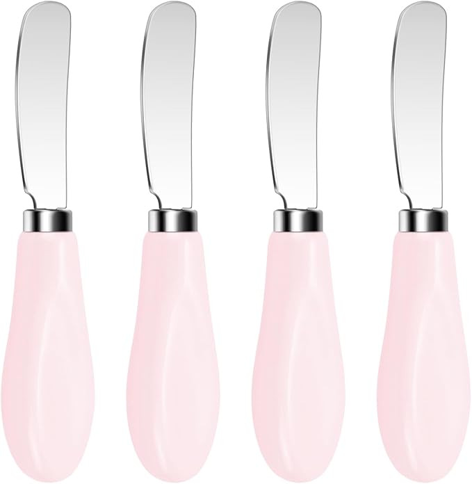 Butter Spreader Knives Set of 4, Silver Stainless Steel Butter Knife with Pink Porcelain Handles,... | Amazon (US)