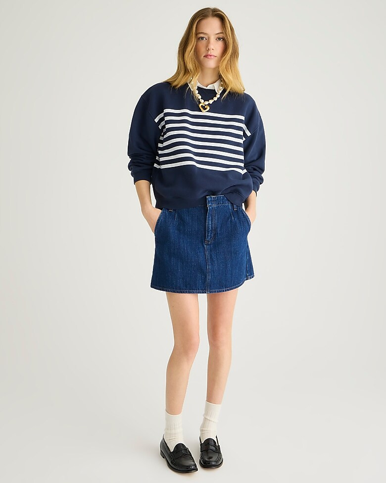 Heritage fleece cropped crewneck sweatshirt in stripe | J. Crew US