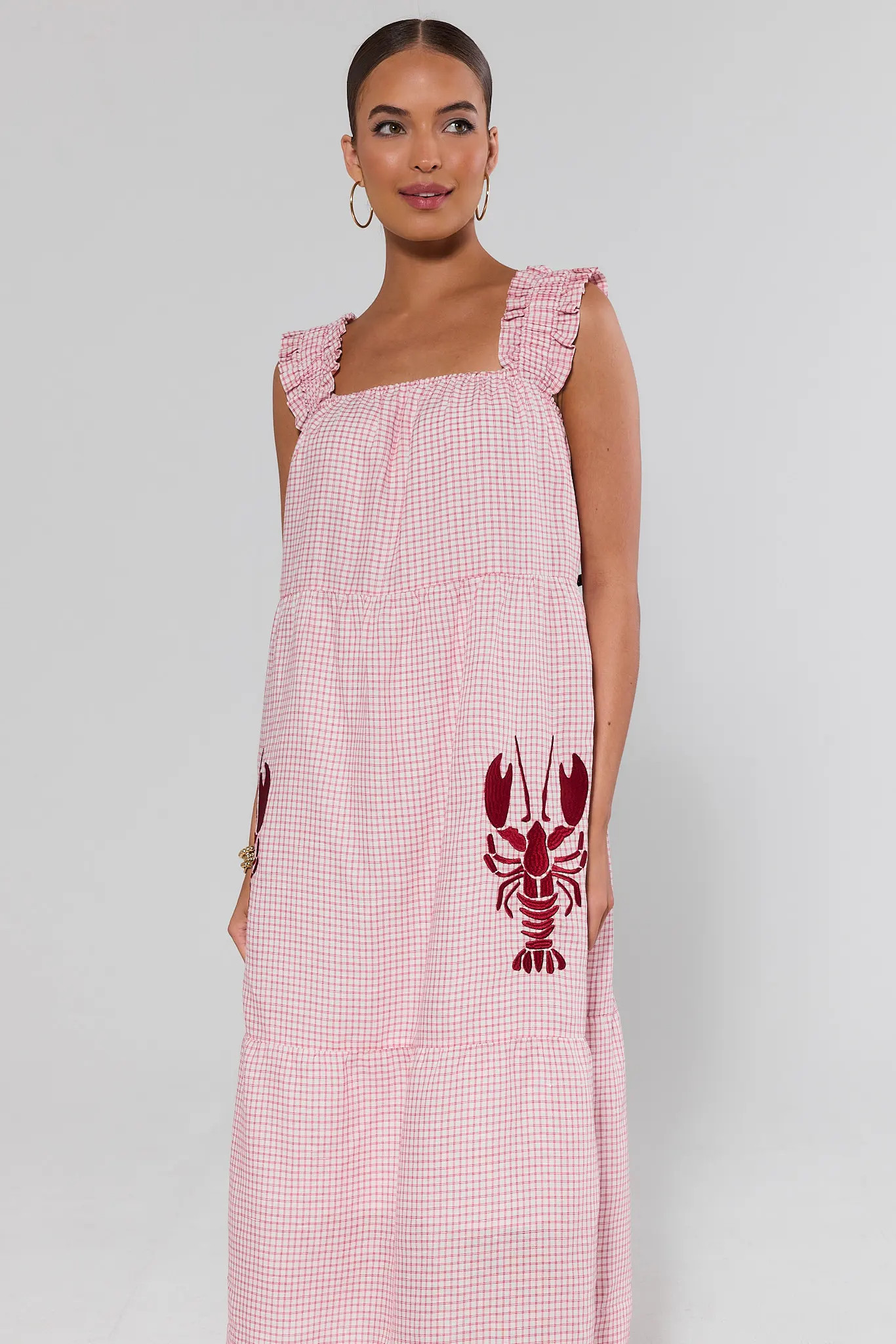Red Gingham Lobster Midi Dress | Avara