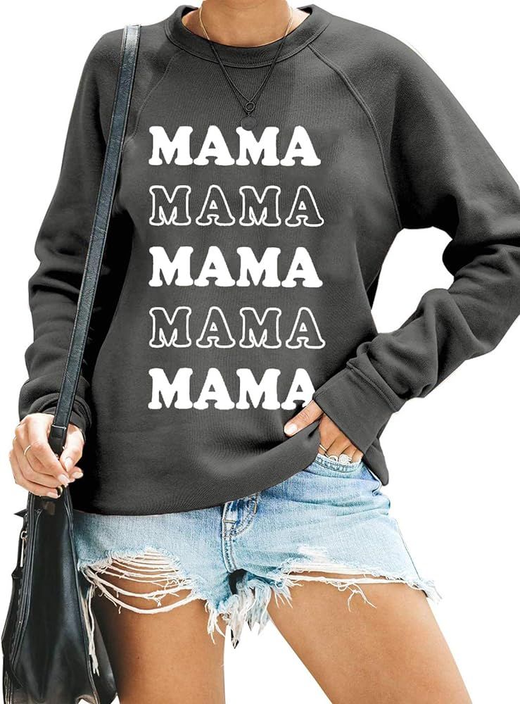 Mama Shirts Women Funny Mom Sweatshirt Leopard Skull Graphic Tee Casual Long Sleeve Pullover Tops | Amazon (US)