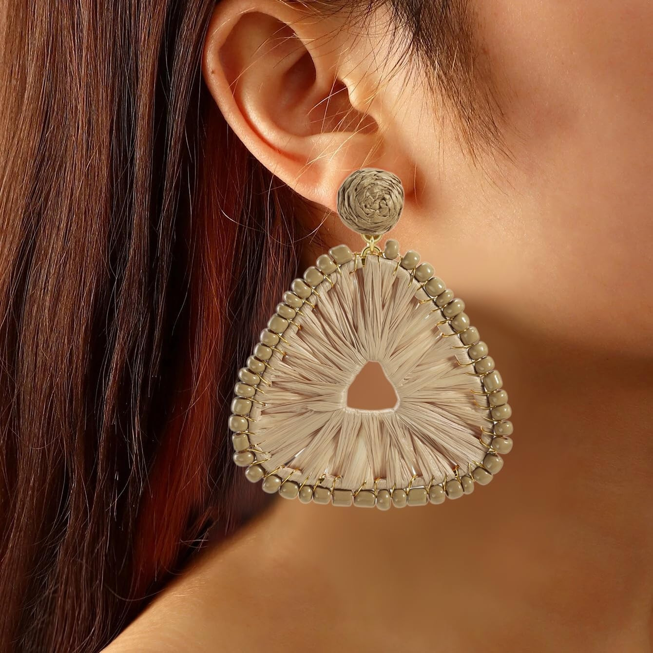 Beaded Raffia Earrings Statement Boho Earrings Cute Seed Bead Earrings Geometric Triangle Drop Da... | Amazon (US)