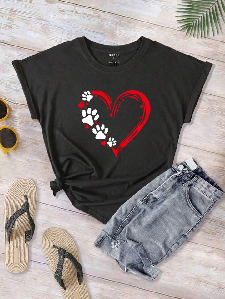 Heart And Paw Print Tee | SHEIN