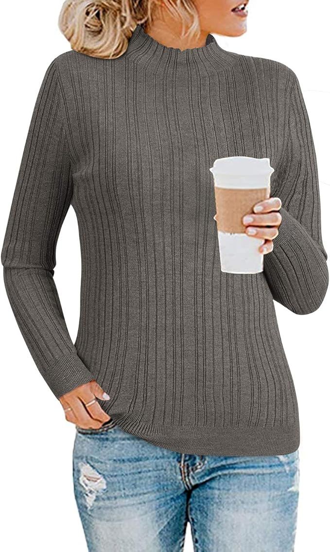 II ININ Women's Mock Turtleneck Lightweight Stretch Long Sleeve Fitted Cable Knit Sweater | Amazon (US)