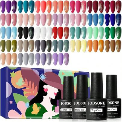 JODSONE 36 PCS Gel Nail Polish Set-32 Colors Gel Polish Kit Base Coat Glossy Matte And Glitter Top Coat Nail Polish Set Green Blue Red Pink Collection | SHEIN