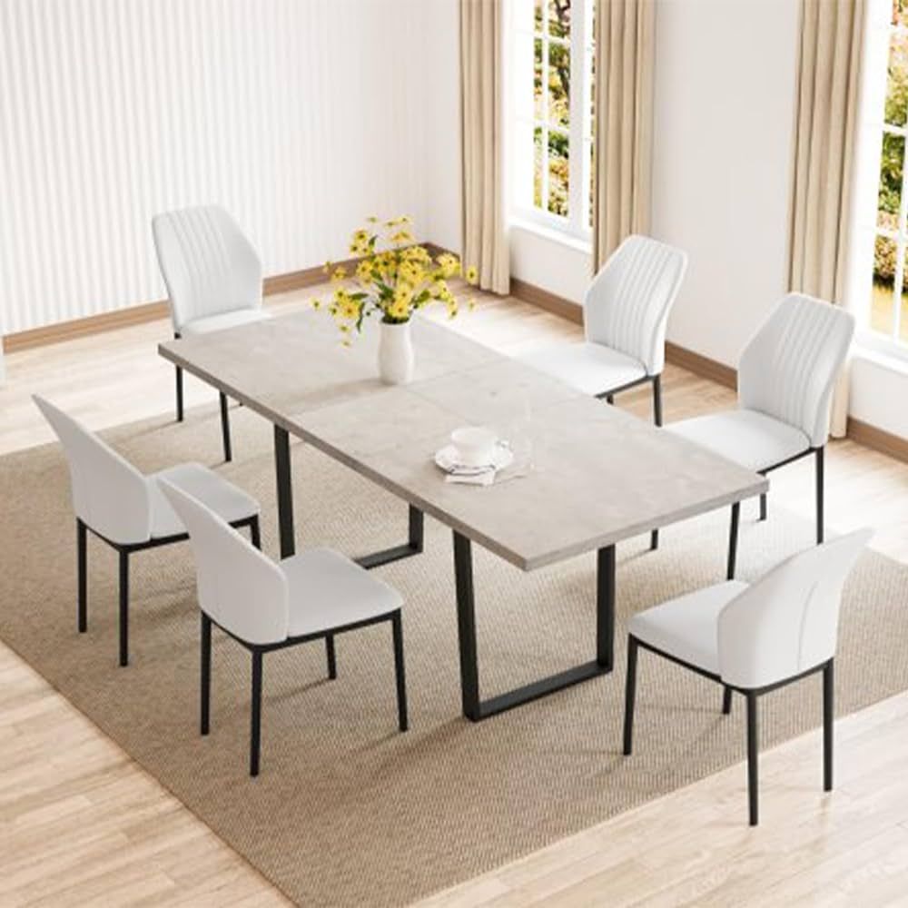 ZckyCine Modern Mid-Century Dining Table Set for 6-8 People Kitchen Dining Room Table Set Extenda... | Amazon (US)