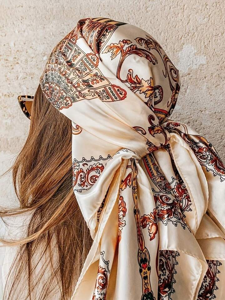 1pc Head Satin Silky Scarf 90cm With Vintage Style Paisley Printing Hijab New Arrival | SHEIN EUR | SHEIN