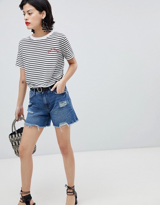 River Island Distressed Detail Boyfriend Denim Shorts | ASOS US