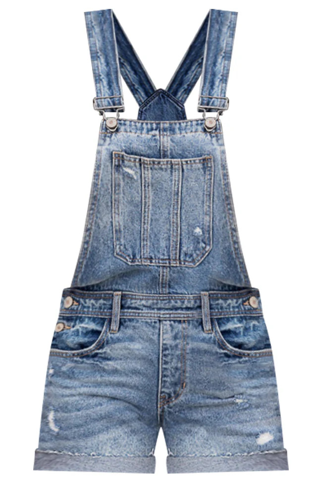 Summer Lovin' Distressed Denim Overall Shorts | Pink Lily